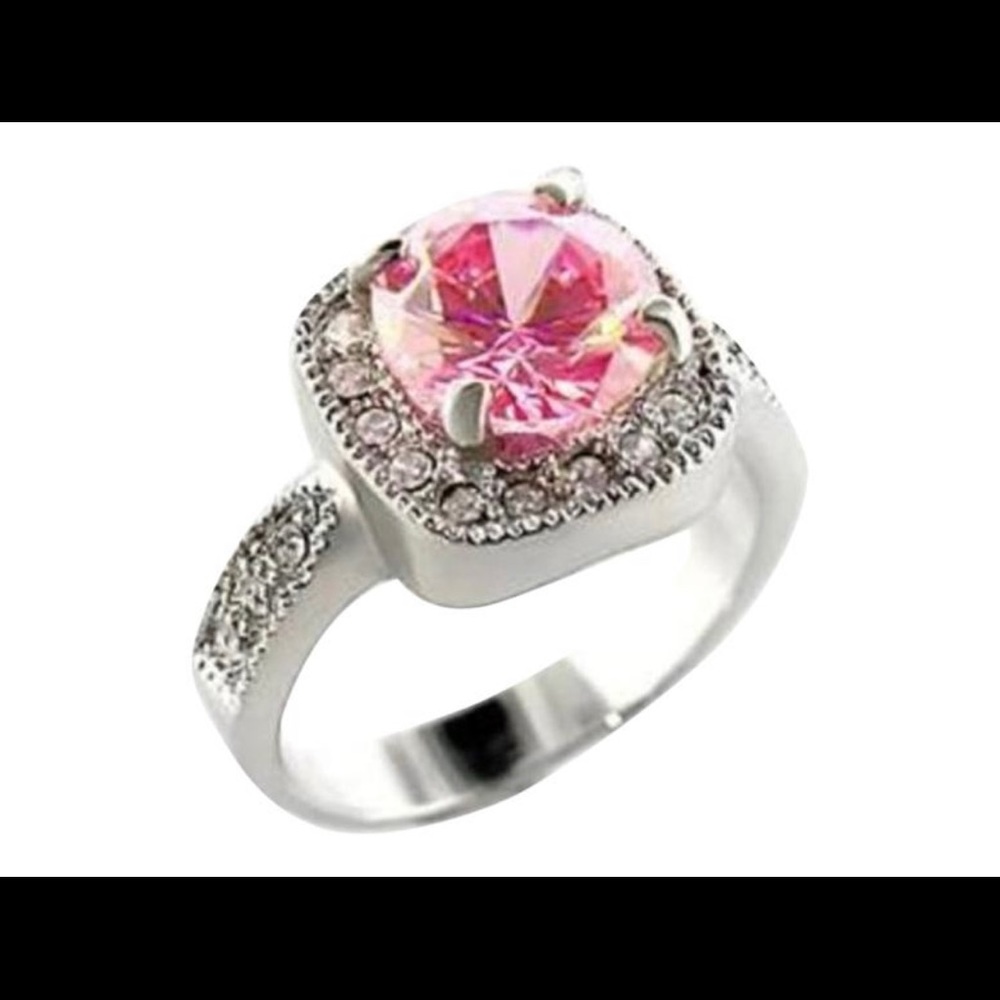 New 4.7 Ct Rhodium Plated Rose & Clear Cz Ring